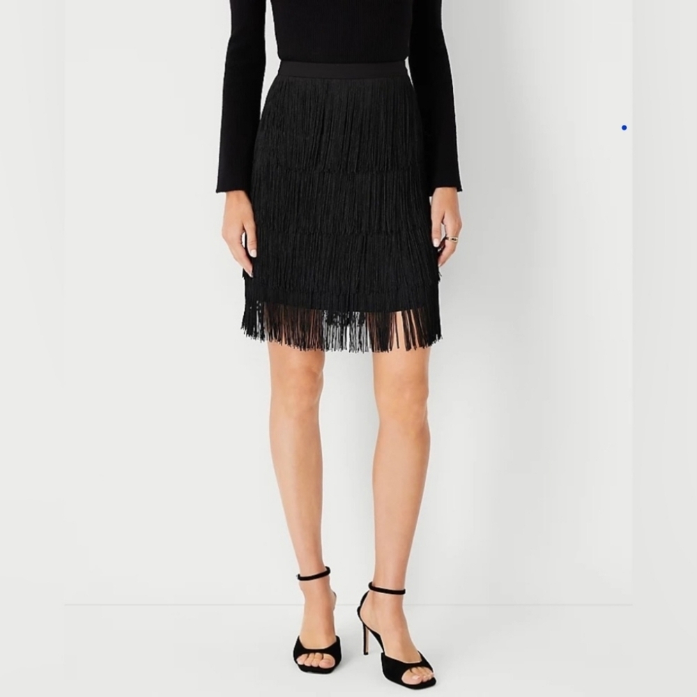 Ann Taylor Black Fringe Mini Skirt
